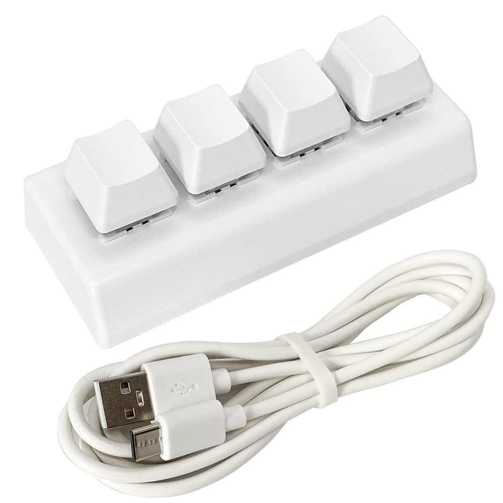 QINIZX Mini 4 Keys Macro Mechanical Keypad RGB Game 3.86x1.49x1.18inch, White