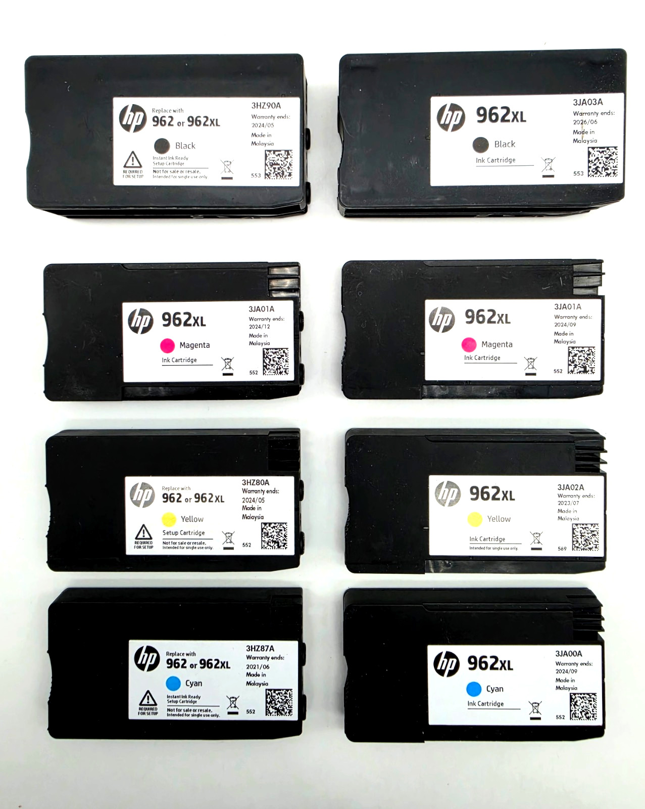 8 GENUINE HP 962XL 2 EA BLACK CYAN MAGENTA YELLOW EMPTY CARTRIDGES NEV.REFILLED