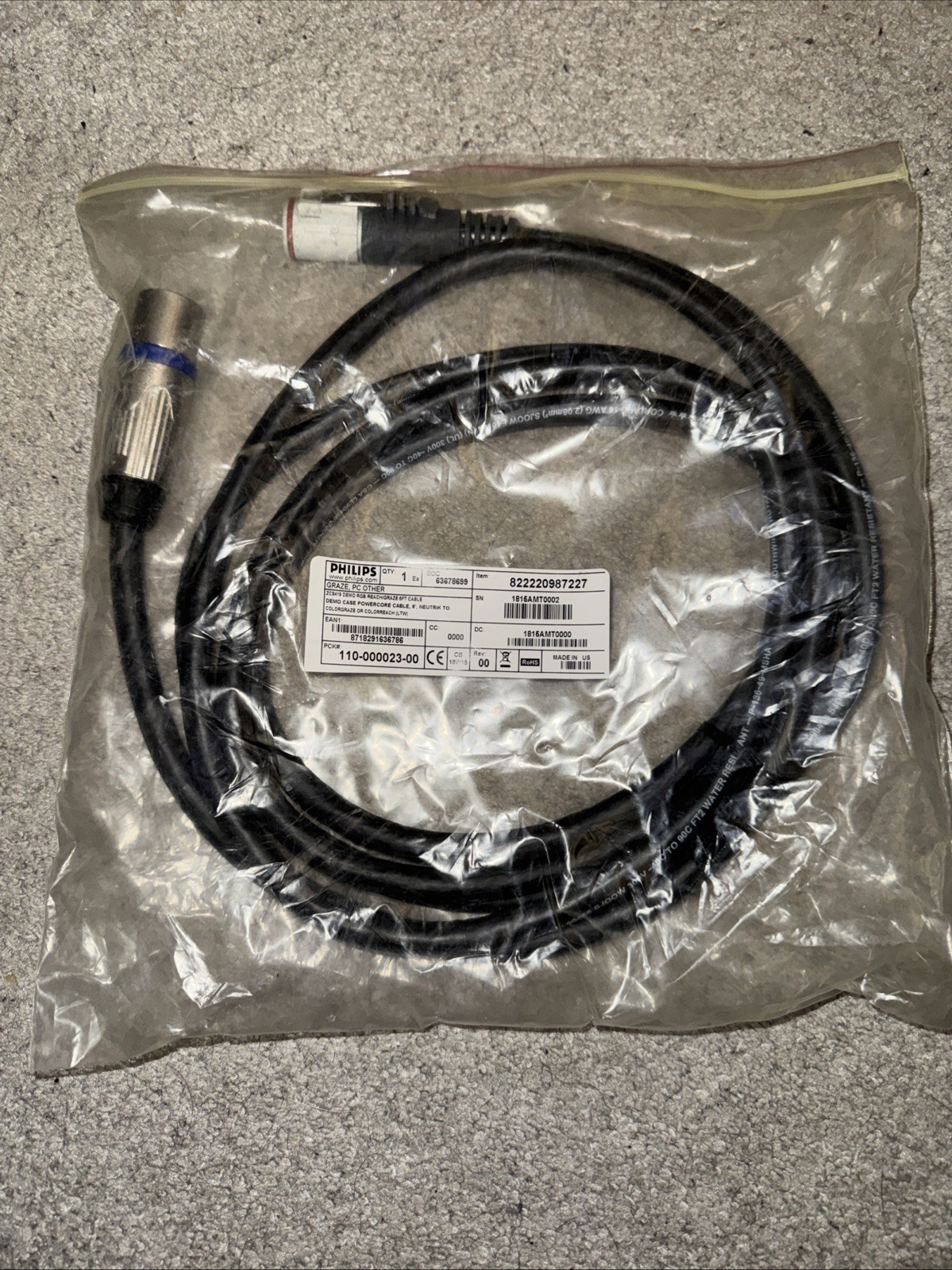 Philips ZCS419 Demo RGB Reach/Graze 6ft Cable Demo Case Power Cord 110-000023-00