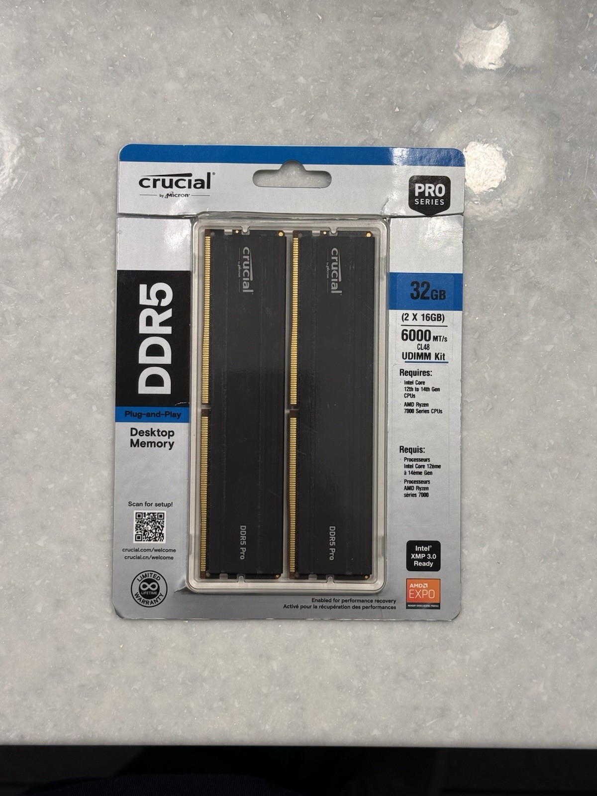 *Nearly New* Crucial Pro 32GB (2x16GB) DDR5 6000 CL48 Intel XMP & AMD EXPO RAM