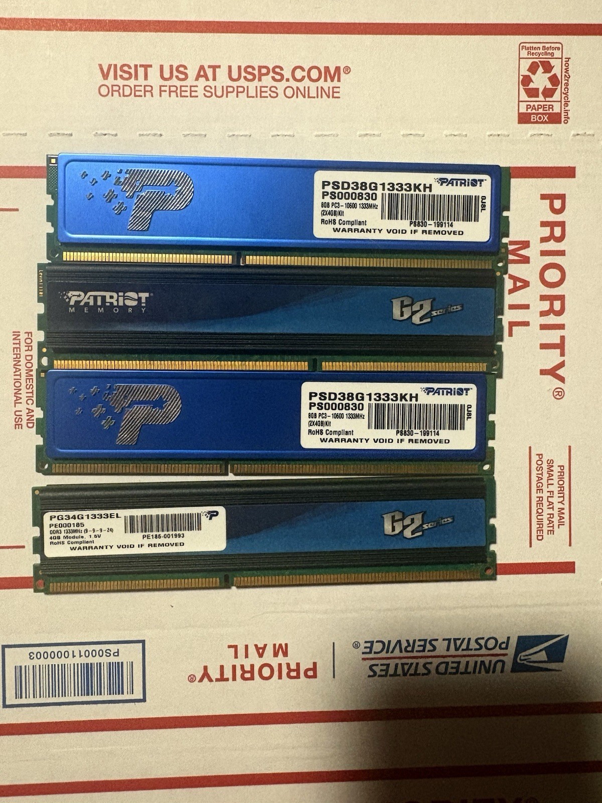 ⁠Lot of 4 Patriot 16GB (4x4GB) DDR3 1333MHz PC3-10600 Desktop RAM Memory Kit⁠