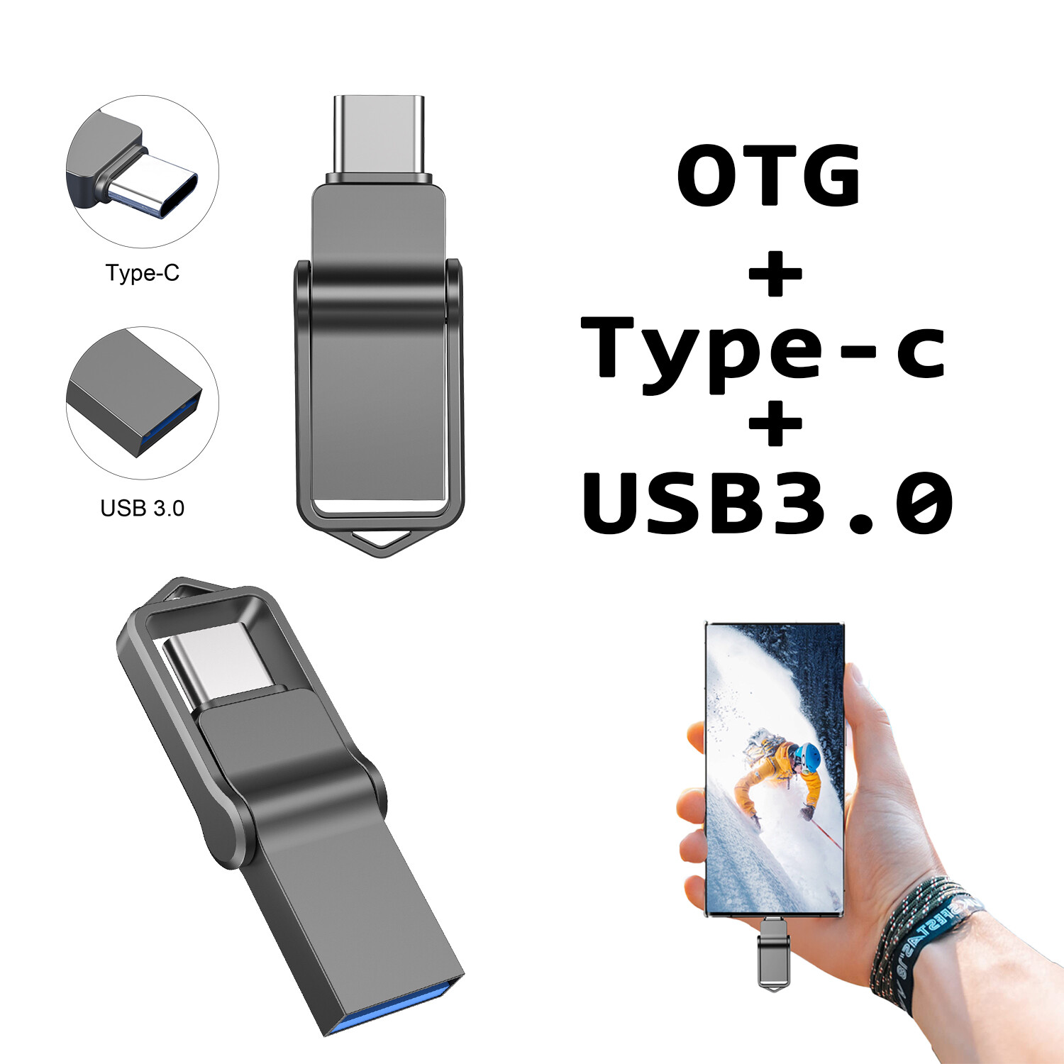 32/64/128GB USB C Flash Drive USB 3.0 Dual Drive Mini Type C Memory Stick OTG