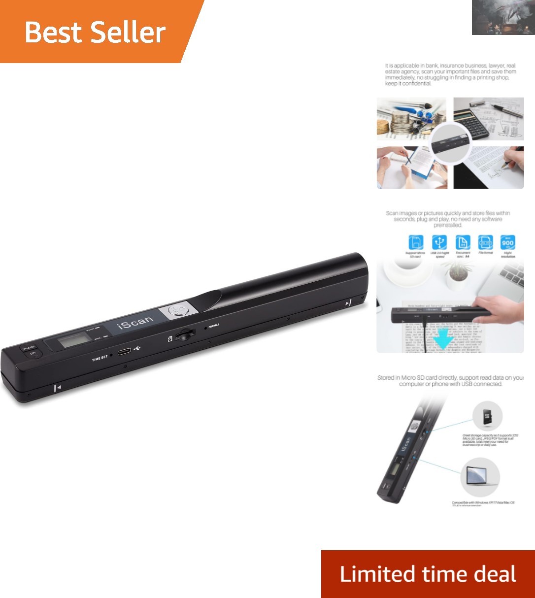 Versatile Handheld Scanning Wand - 900DPI Colours, 16GB SD Card, USB Compatible