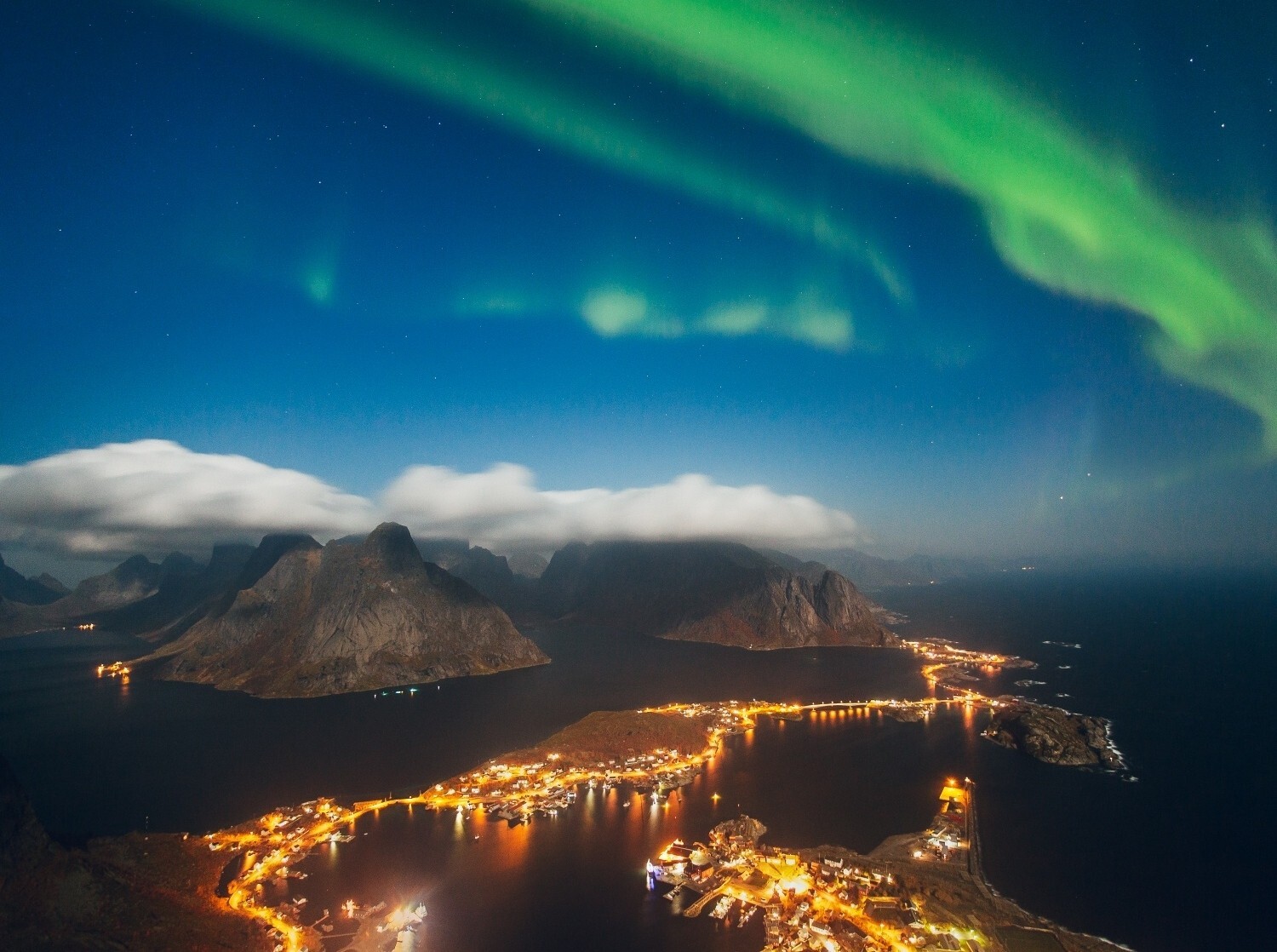 Landscape nature photography sea mountains town lights Custom Gaming Mat Desk