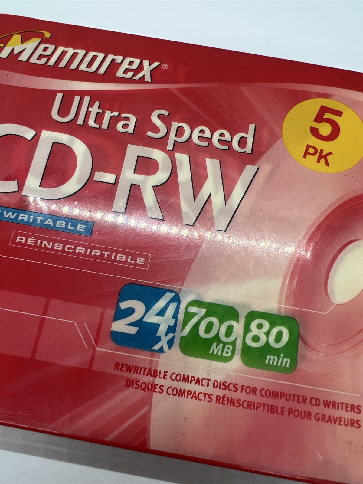 MEMOREX Ultra Speed CD-RW, 24x 700 MB 80 min, 5 pack, New, Sealed, NOS