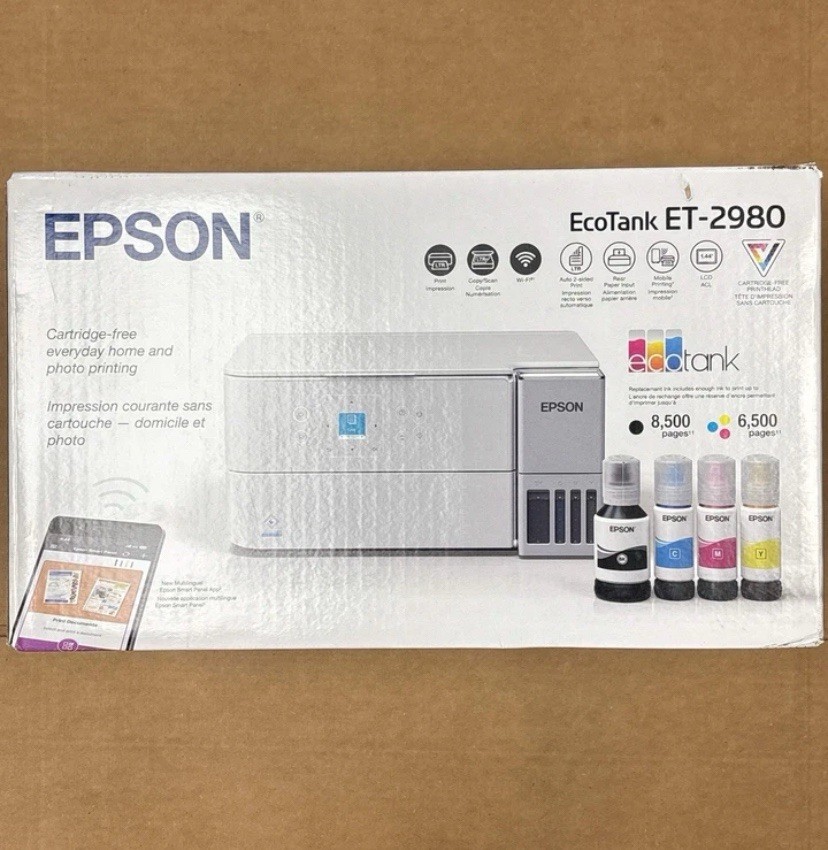 NEW Epson EcoTank ET-2980 All-In-One Printer Wireless Inkjet White - SEALED