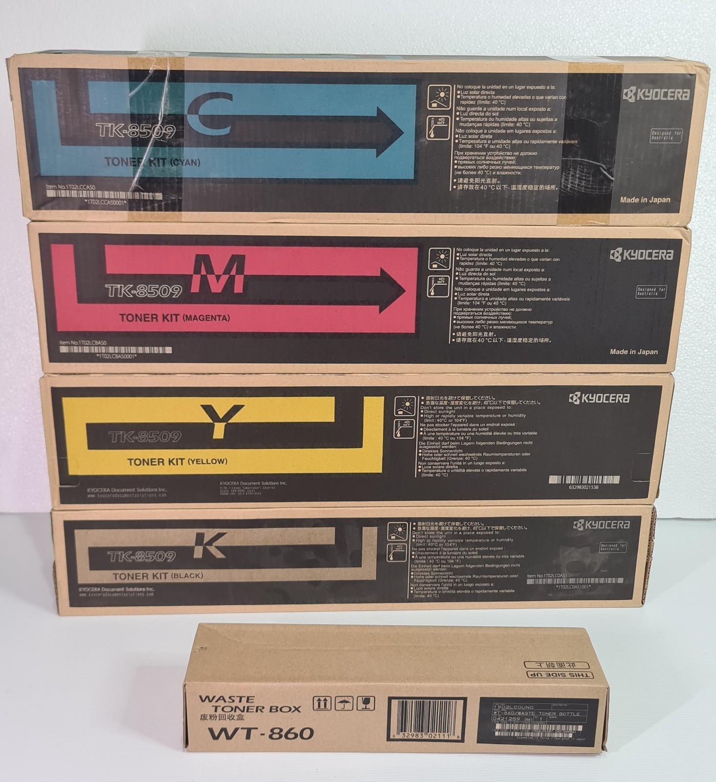 Genuine Kyocera TK-8509 CMYK Toner Set + WT-860 Waste Box TASKalfa 4550ci 5550ci