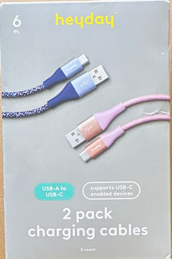 heyday 2-Pack Braided USB-A to USB-C Cables 6 ft fast charger
