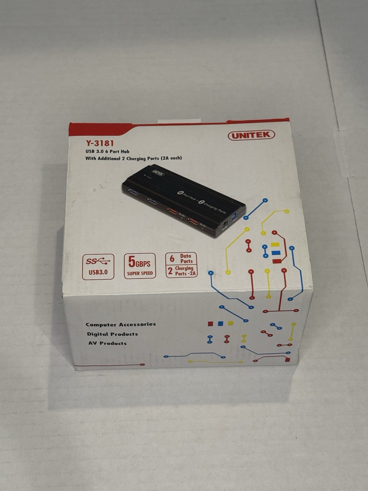 United Y-3181 USB 3.0 6 Port Hub W/ 2 Charging Ports (2A) 5GBPS