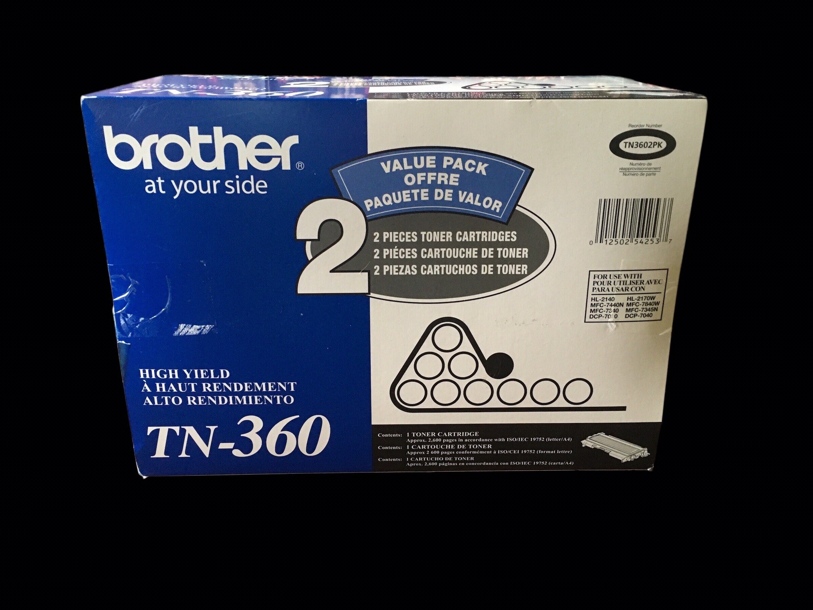 Brother TN360 Black Toner High Yield Toner Cartridges 2/Pack (TN-3602PK) Genuine