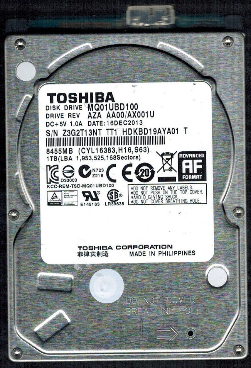 MQ01UBD100 HDKBD19AYA01 T REV:AZA AA00/AX001 U 1TB DEC 2013 PHILIPPINES TOSHIBA