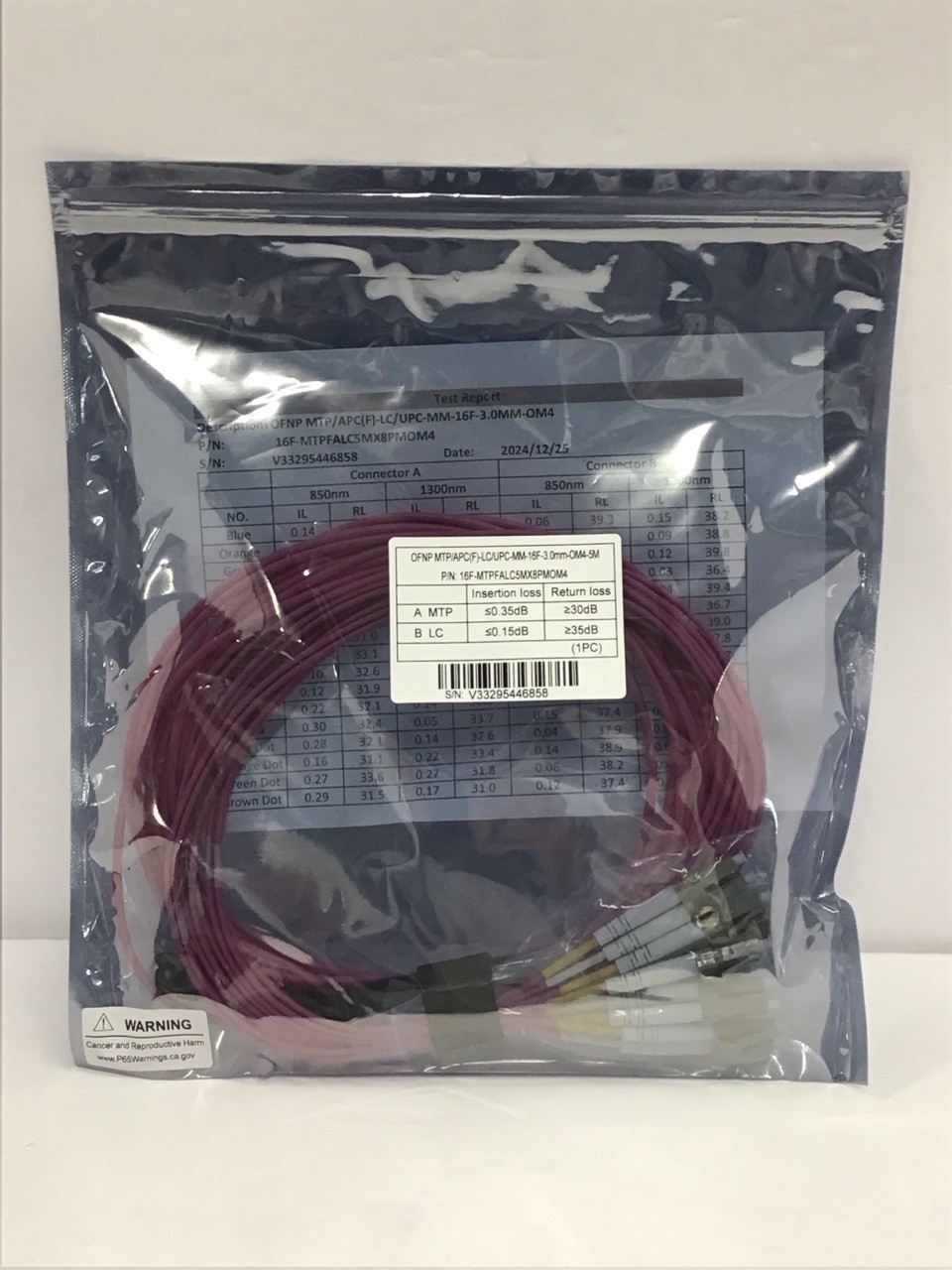 MTP/MPO-APC female to 8x LC simplex Breakout Cable 16F-MTPFALC5MX8PMOM4-ENC