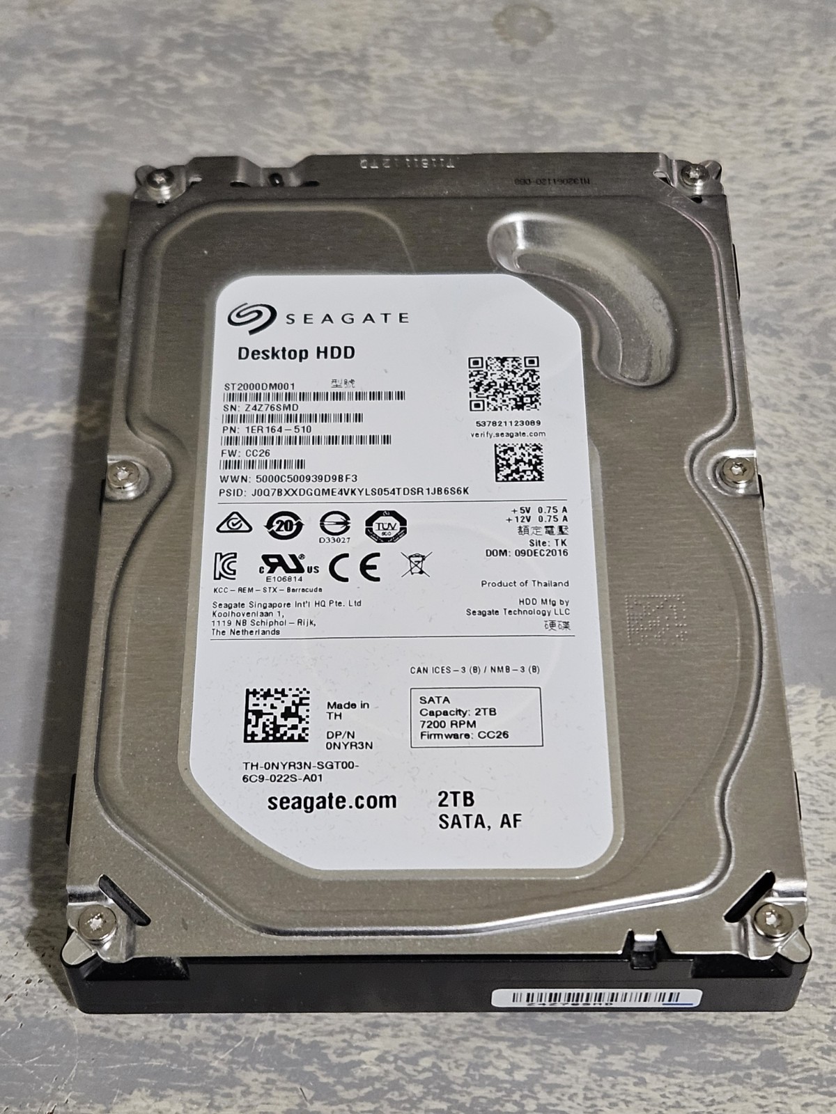 Seagate Desktop HDD 2TB 3.5" SATA 7200RPM ST2000DM001