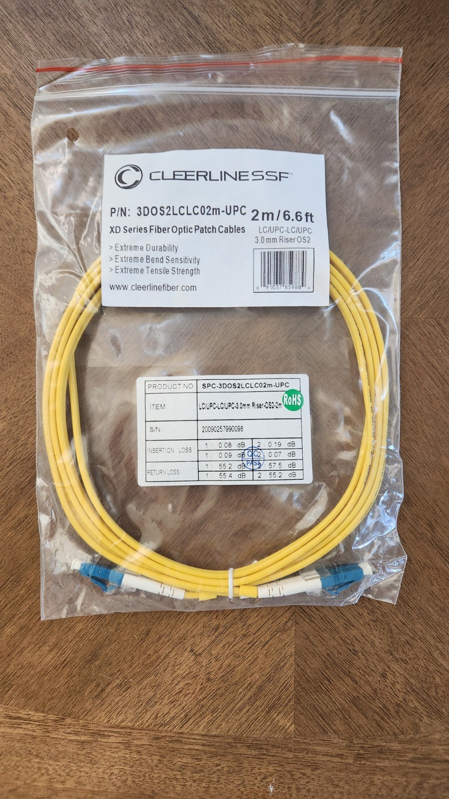 Cleerline SSF XD Series Fiber Optic Patch Cables 3DOS2LCLC02m-UPC 2m