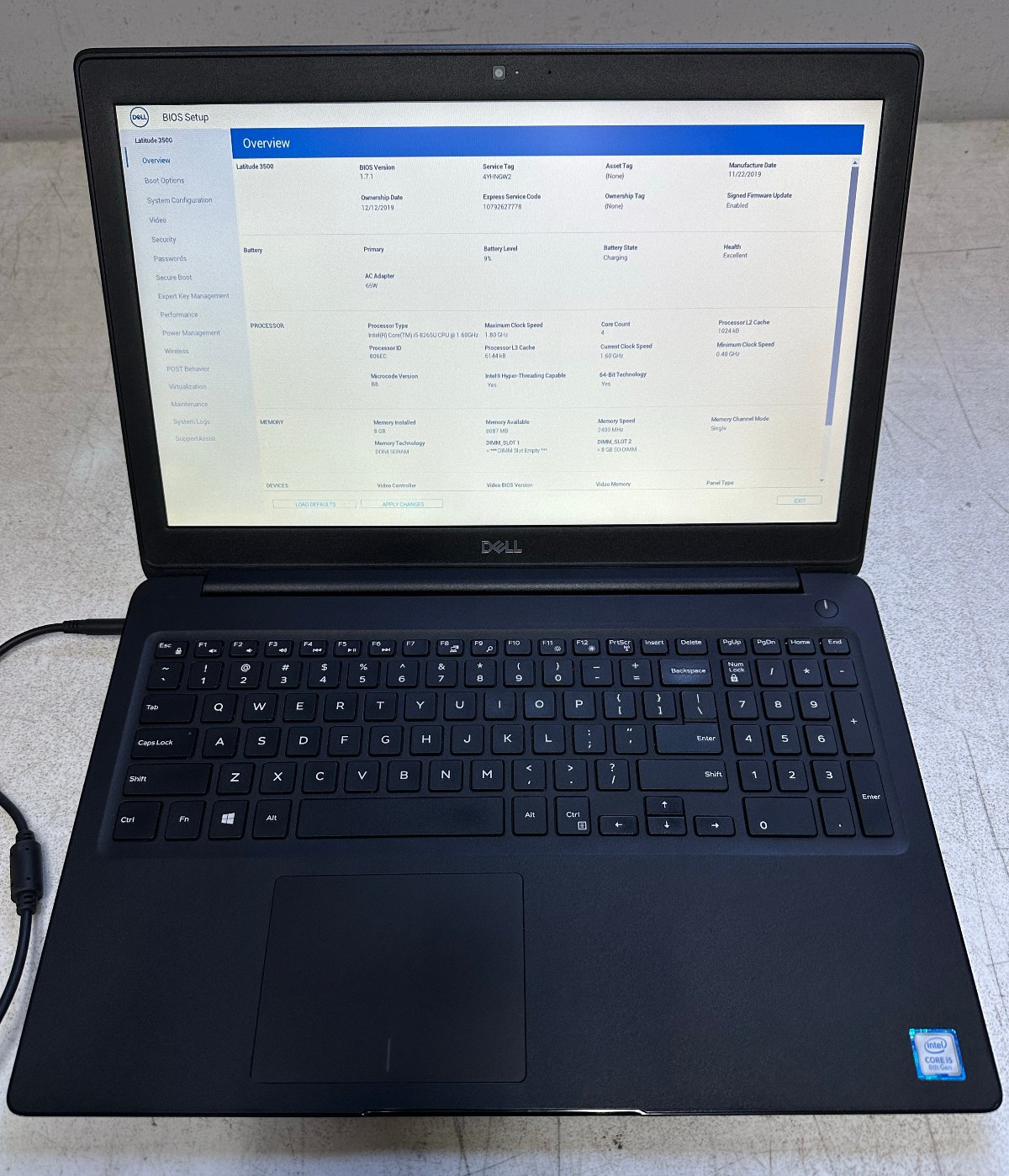 Dell Latitude 3500 15.6 FHD(i5-8265U @1.60, 8GB RAM, Boot To Bio)NO HD/ADAPTER