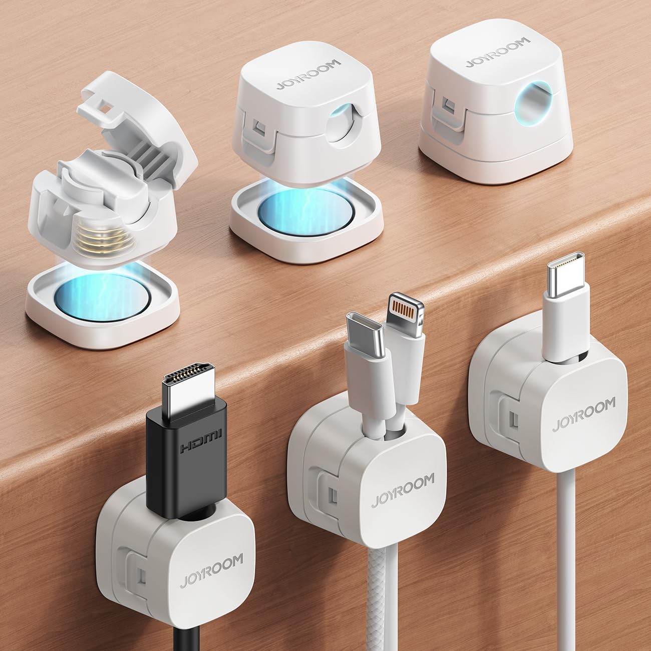 Detachable Magnetic Cord Organizer w/Secure Snap-Lock, 2-in-1 Adhesive& Magne...