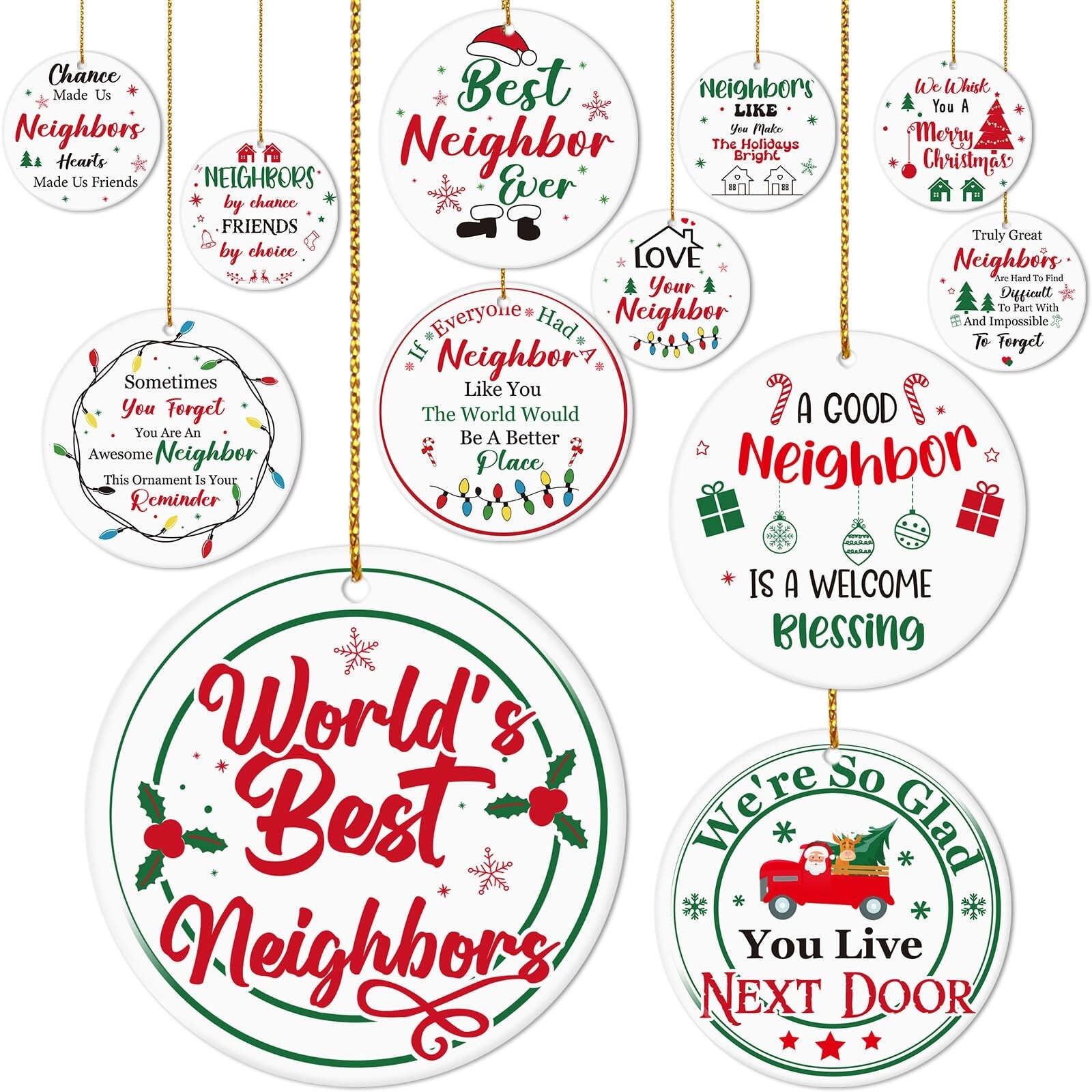 12 Set Neighbor Gifts Christmas Ornaments Ceramic Best Neighbor Ornament Gift...