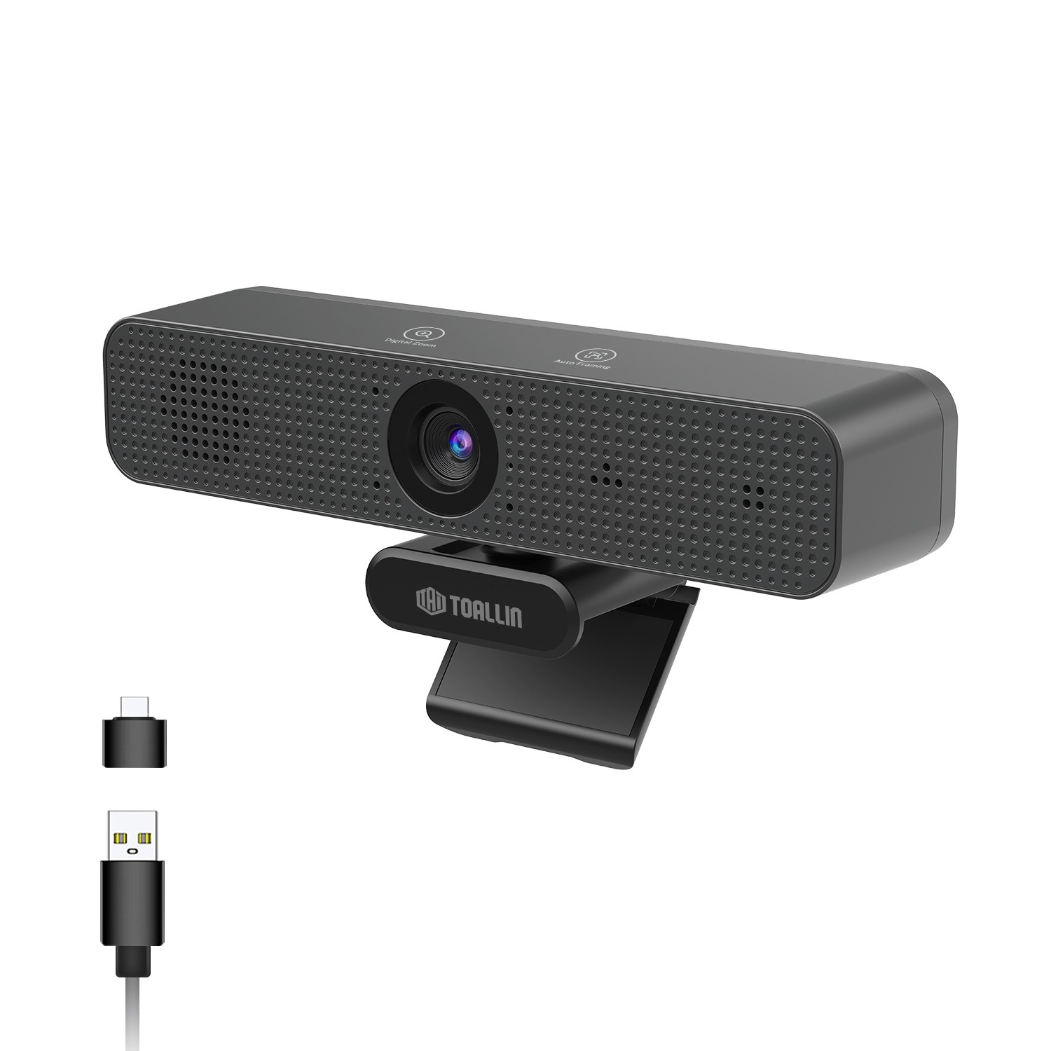TOALLIN UHD 4K AI Webcam Video Bar Speaker All-in-1 Dual Mics USB-C Plug & Play