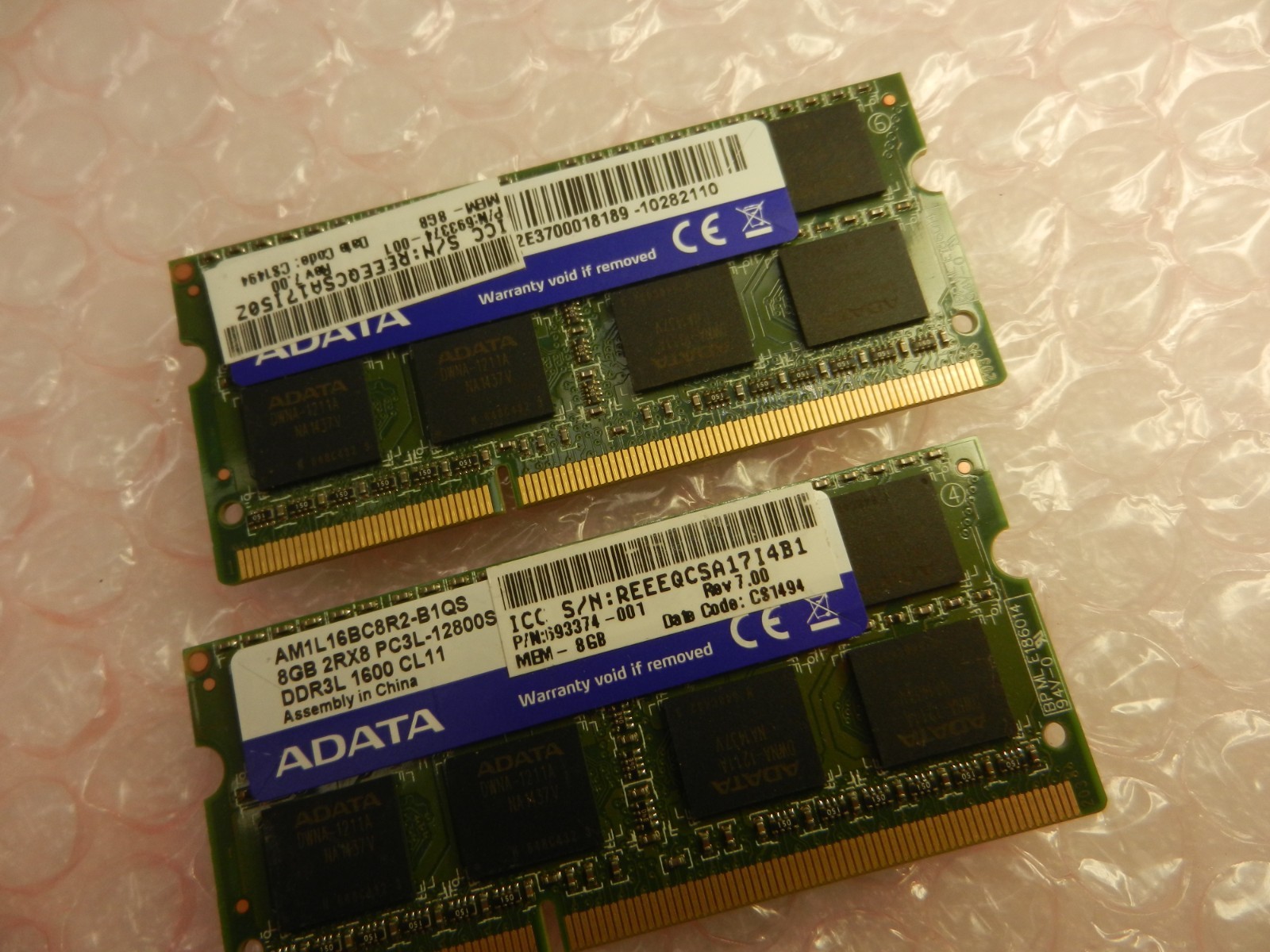 16GB Adata 8GB 2Rx8 PC3L-12800S AM1L16BC8R2-B1QS DDR3L Memory 1600MHz 693374-001