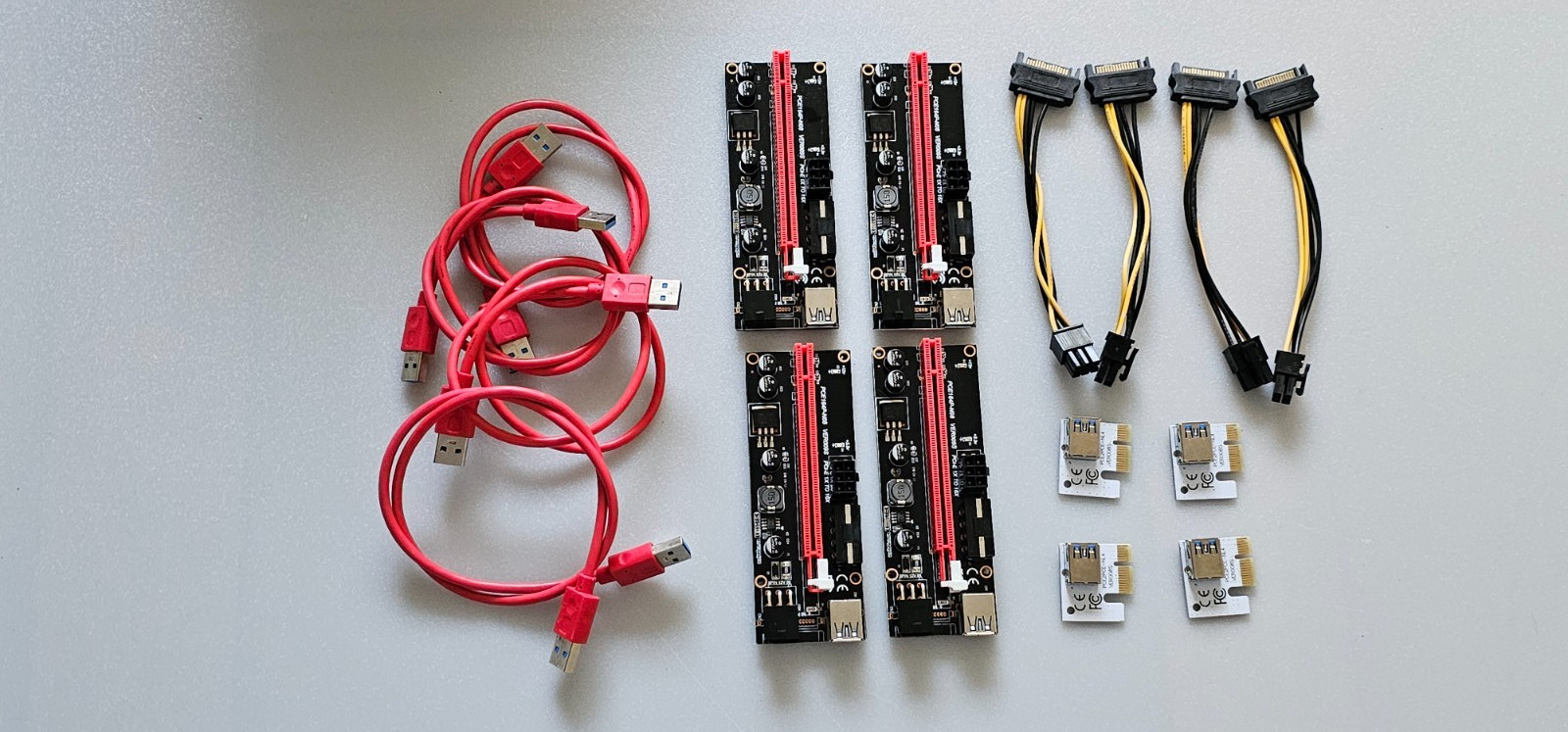 4x VER006C PCIe USB 3.0 GPU Mining Risers Complete Sets w/Cables & Adapters