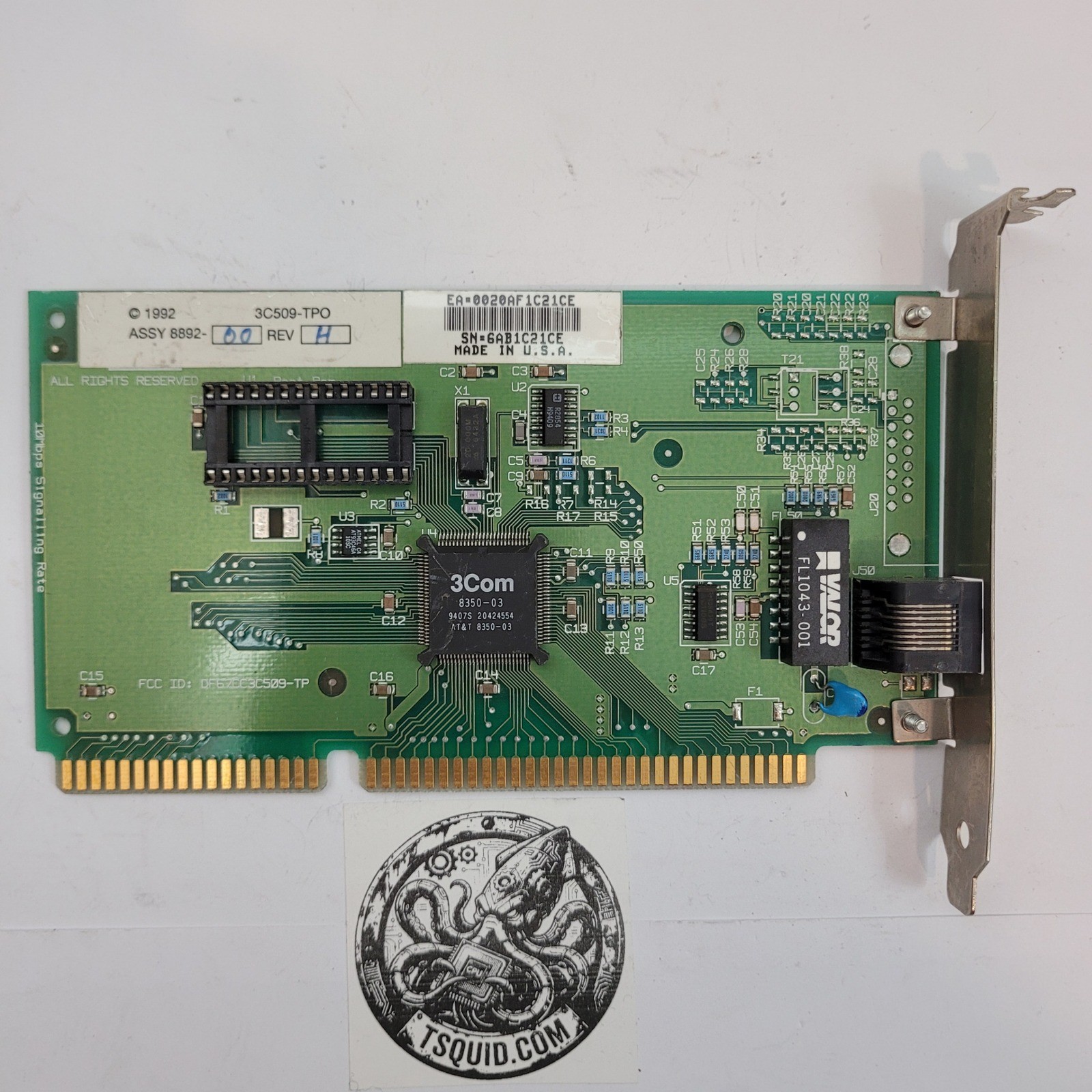 3Com EtherLink III 3C509-TPO ISA Ethernet Network Card 16-bit Vintage 1992