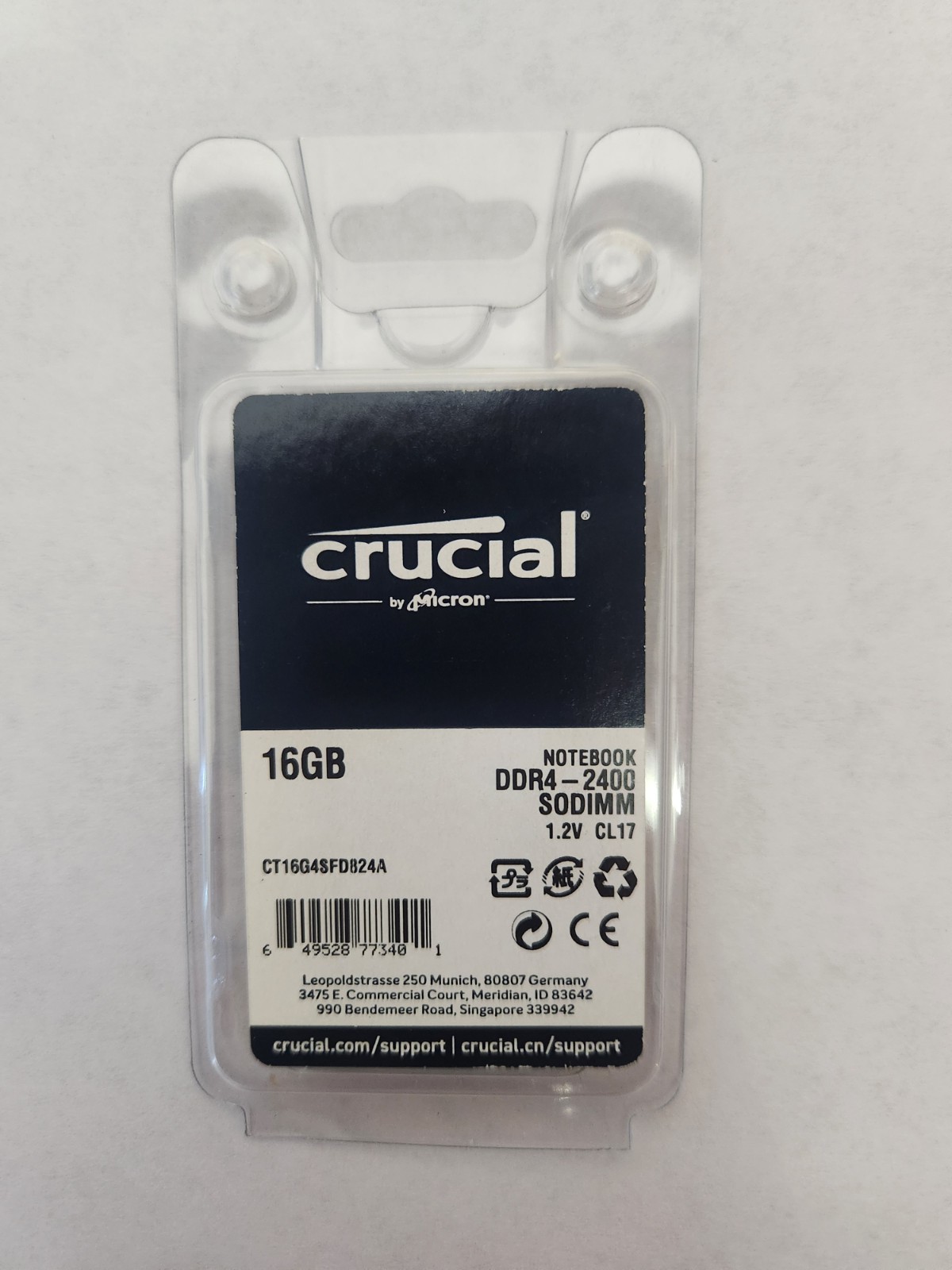 Crucial 16GB DDR4-2400 SO-DIMM Laptop RAM 260-Pin CL17 CT16G4SFD824A memory