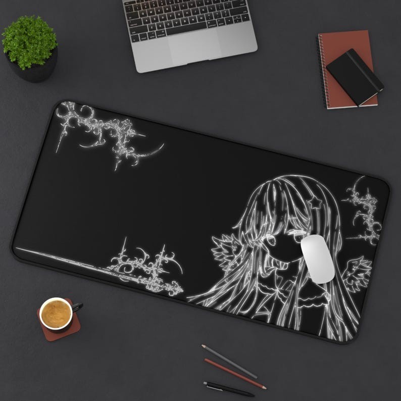 Glowing Angelic Cybersigilism Gaming Desk Mat Mouse Pad