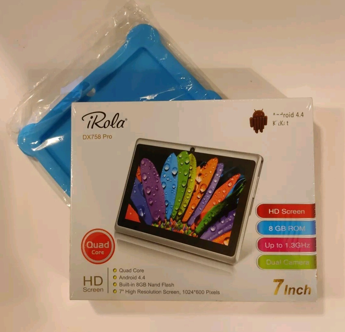 iRola Dx758 Pro 7" HD Tablet 8 GB Bundle, Plus Blue Case