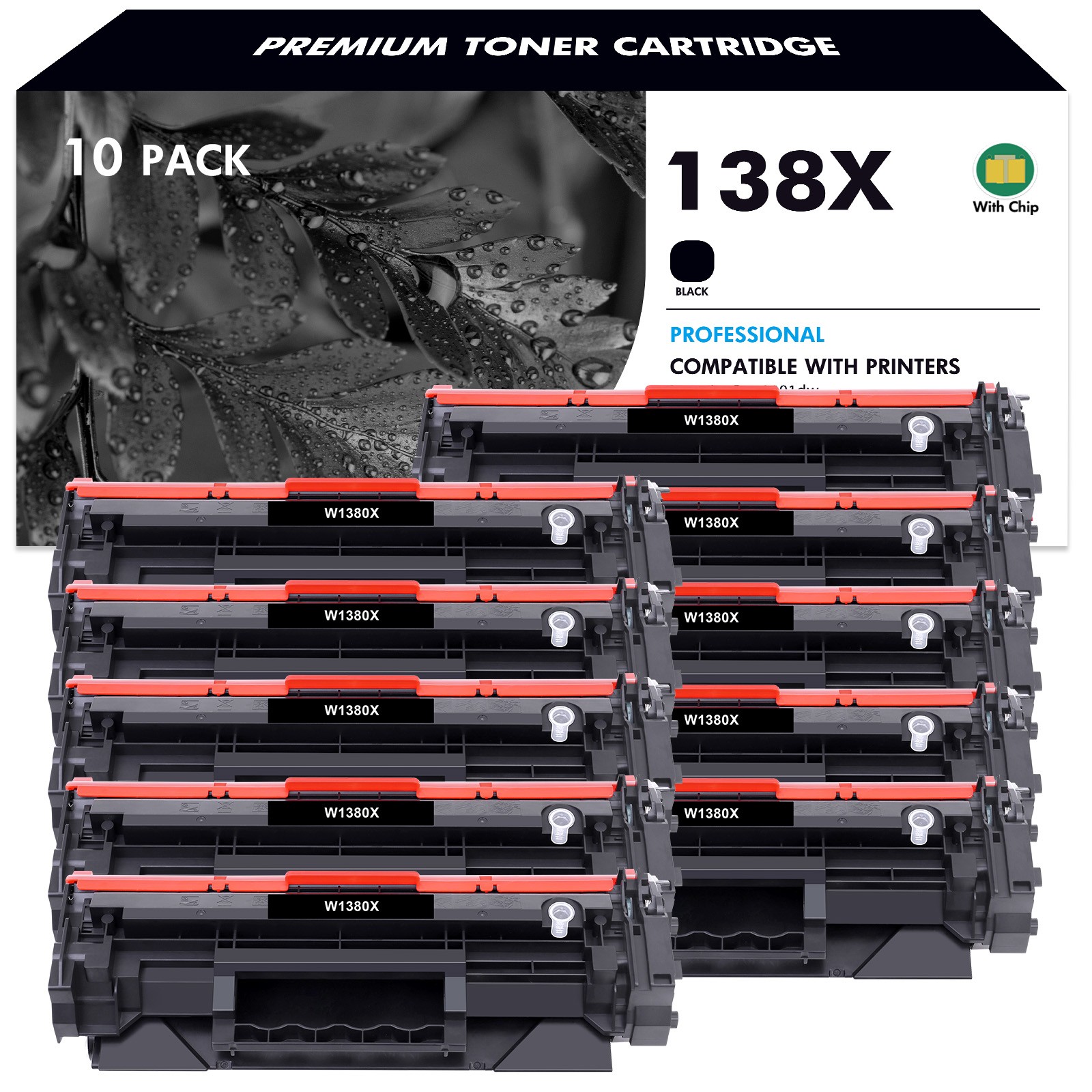 10x 138X W1380X Black Toner Cartridge (with Chip) for HP Pro 3001fdw MFP 3101fdw