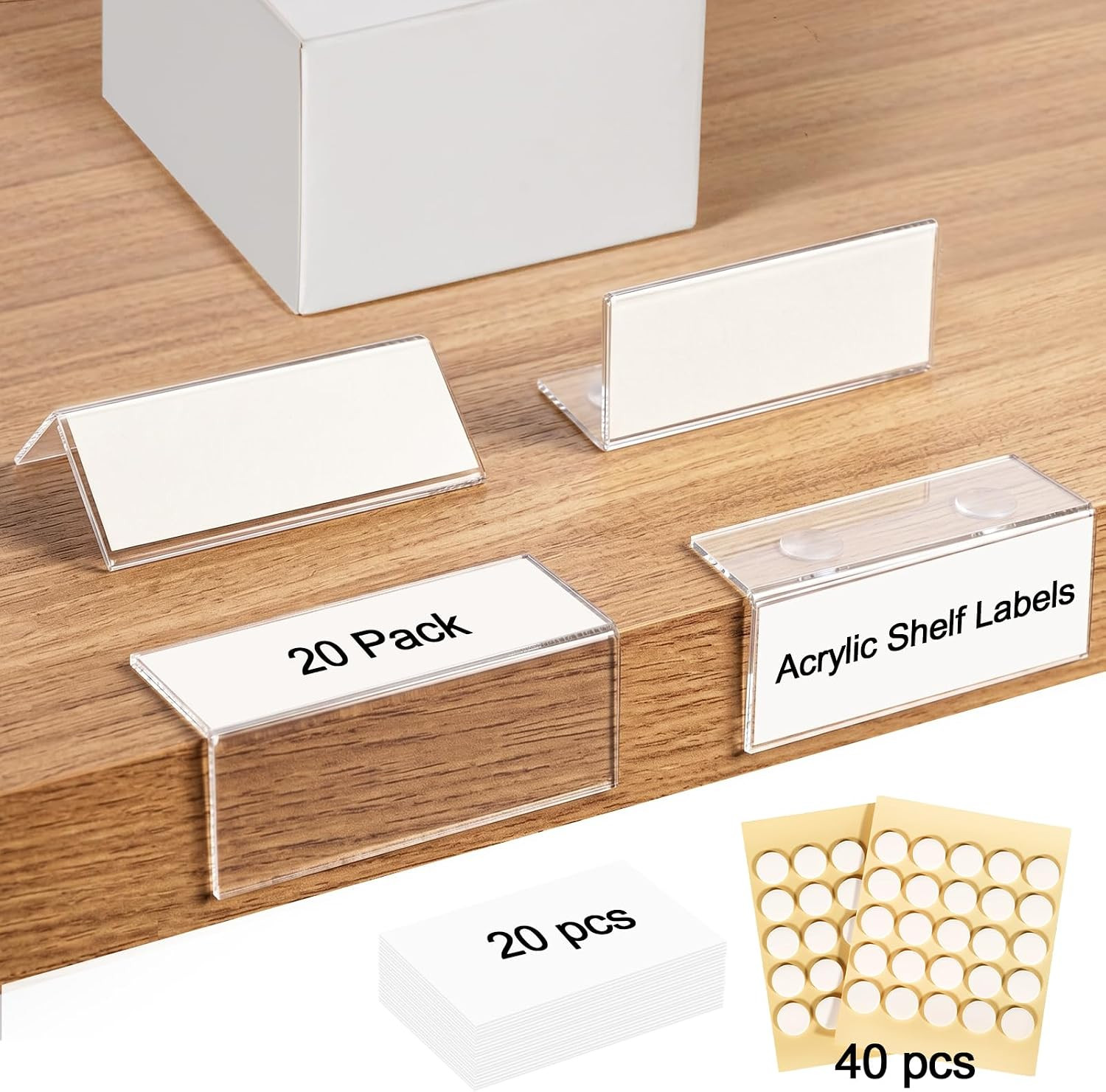 Acrylic Shelf Label Holders, 20 Pack Removable Shelf Labels for Storage