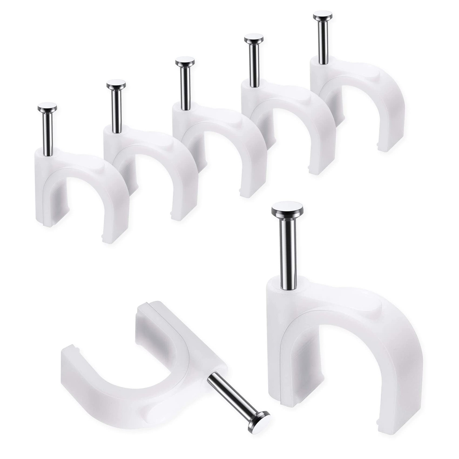 100 Pcs 10mm Cable Clips with Nails Wire Organizer RG6 RG59 CAT6 RJ45 White