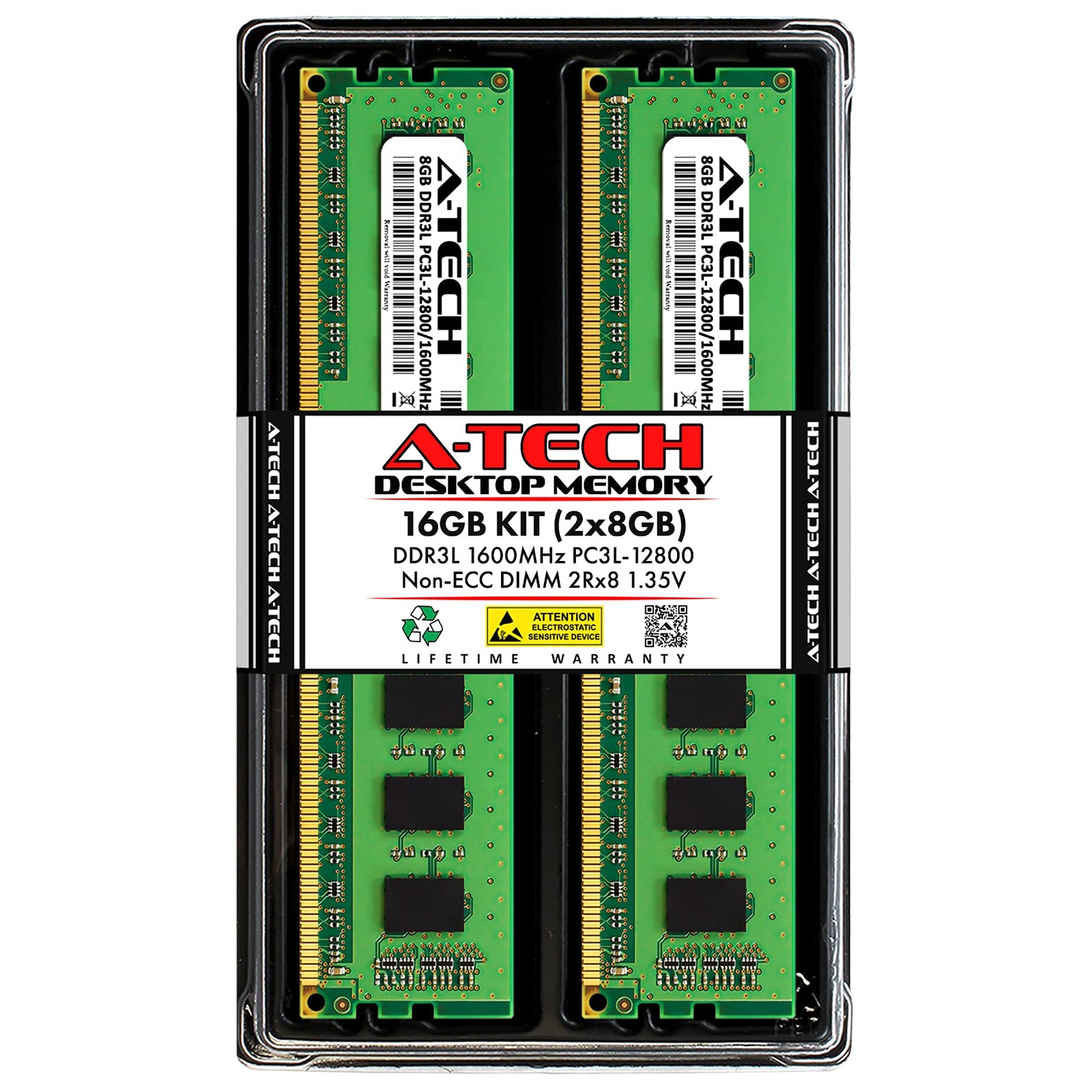A-Tech 16GB (2x8GB) DDR3/DDR3L 1600MHz Kit (2 x 8GB), Multicolor