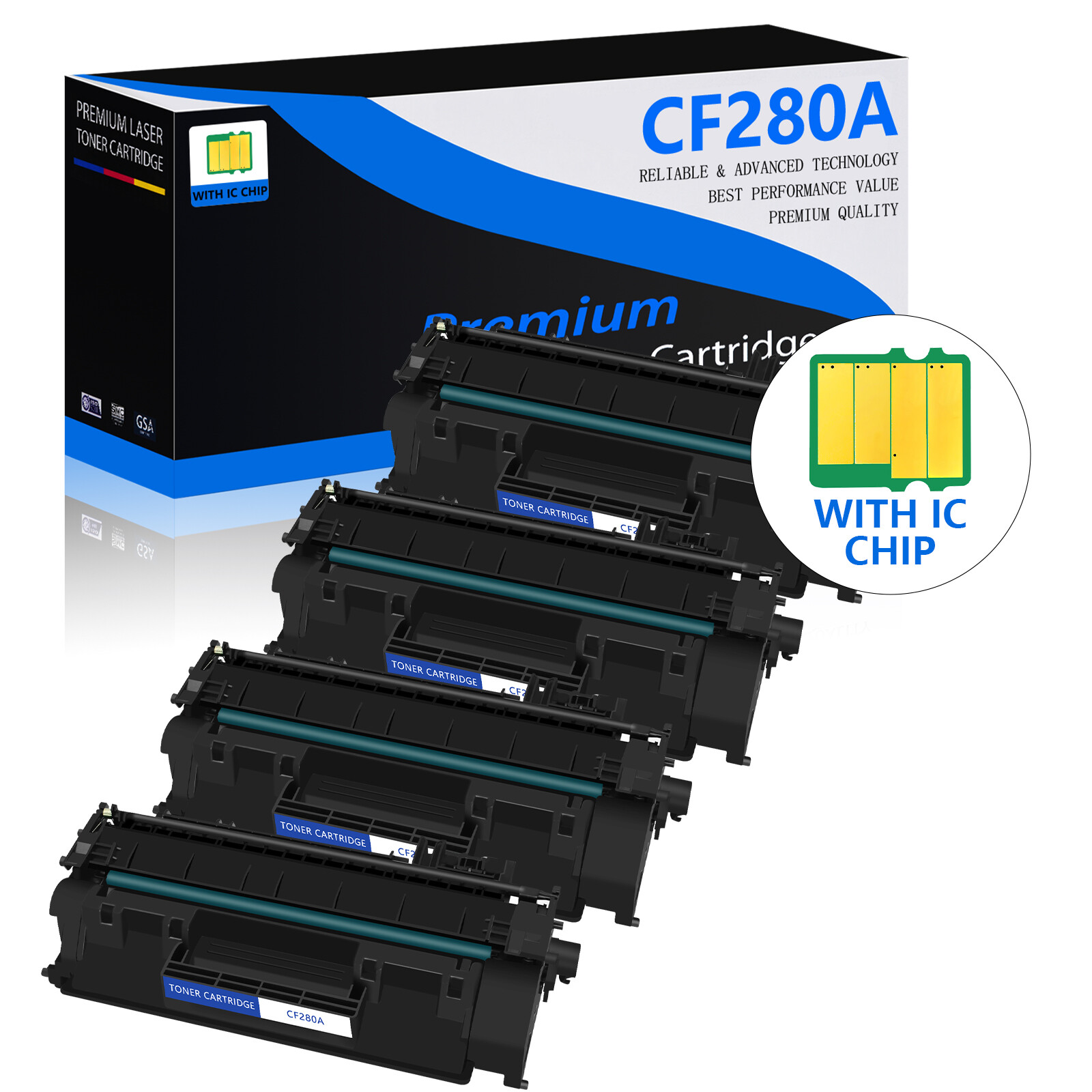 4PK CF280A 80A BLK Toner Cartridge For HP LaserJet Pro 400 M401a M401dw M425dn