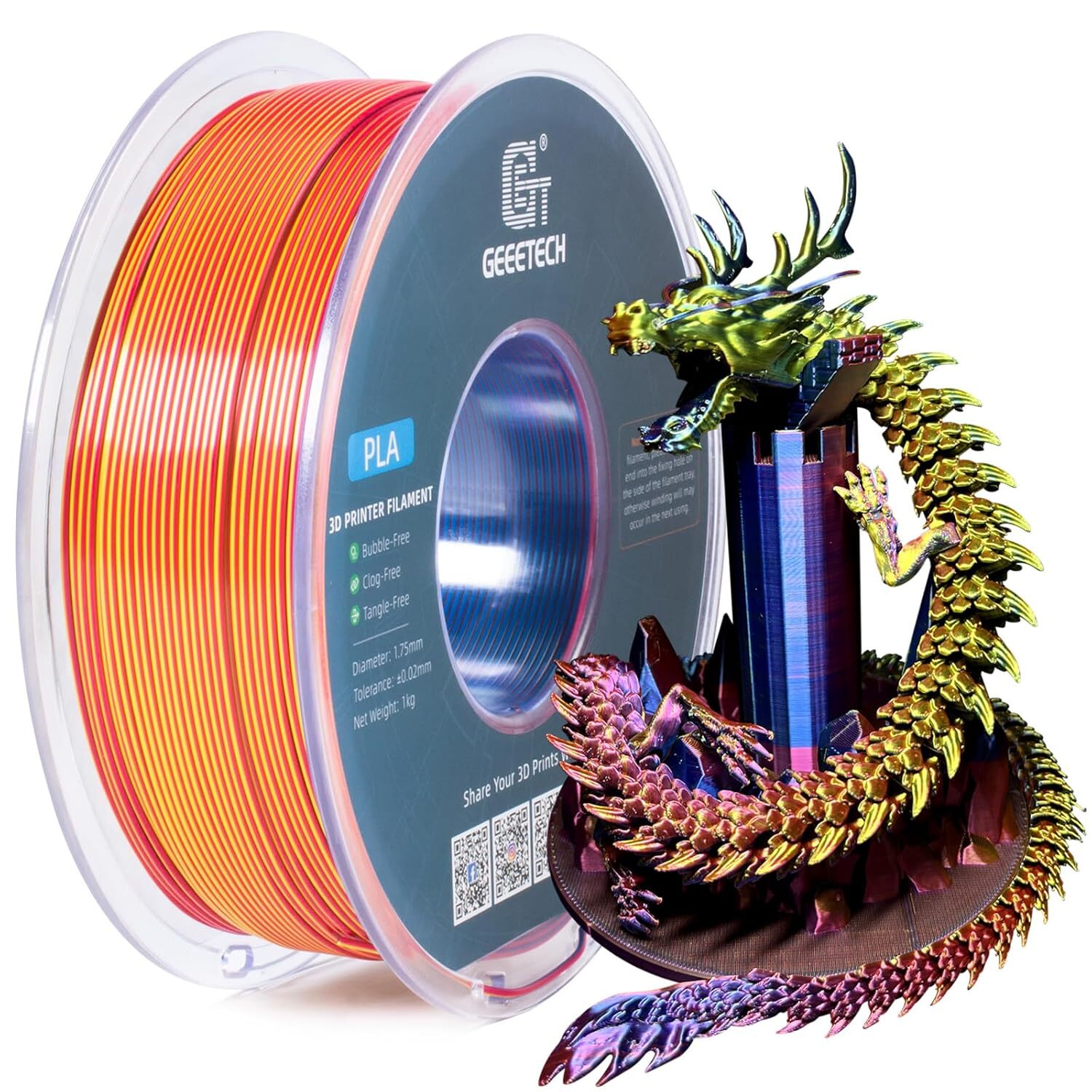 GEEETECH Silky PLA Filament 1,75mm 1KG Red+Yellow+Blue 3in1 Silk Gradient Colour