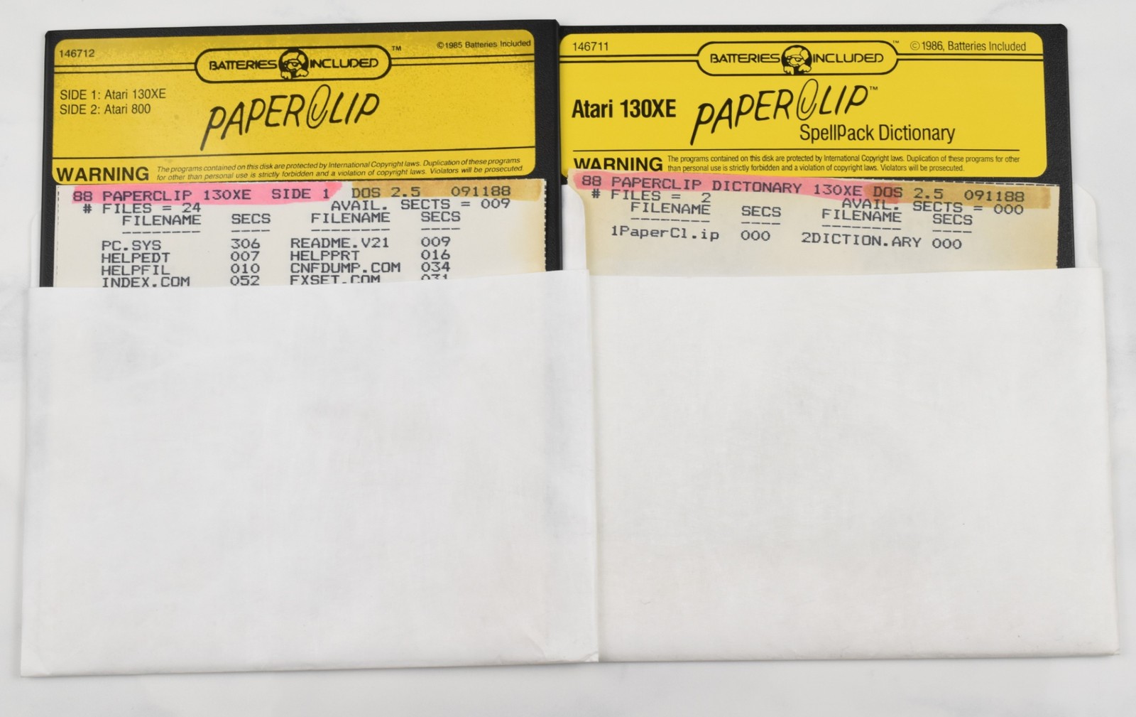 PaperClip Software Atari 800/130XE 2 Discs SpellPak Dictionary 1985 Collectible