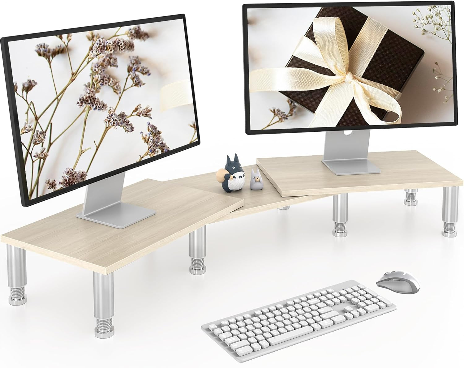Soporte de Doble Ajustable De Madera Para Monitor Y Ordenador Con Almacenaje