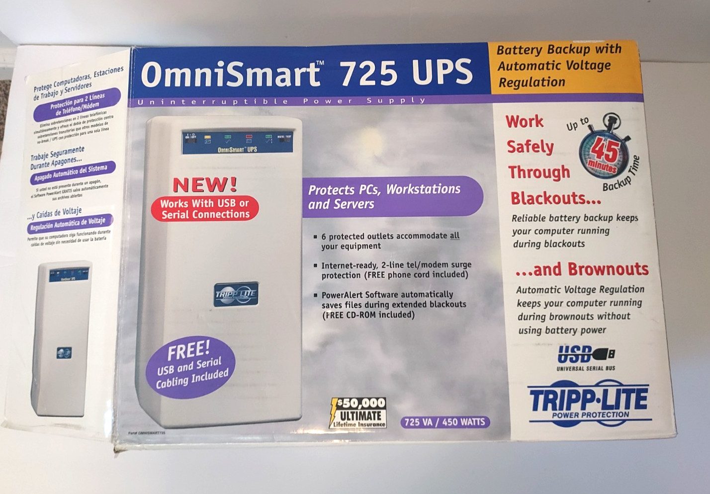 Tripp Lite 725 VA 425 Watts UPS, 6-Outlets, Omni Smart Tower Battery Back-up NEW