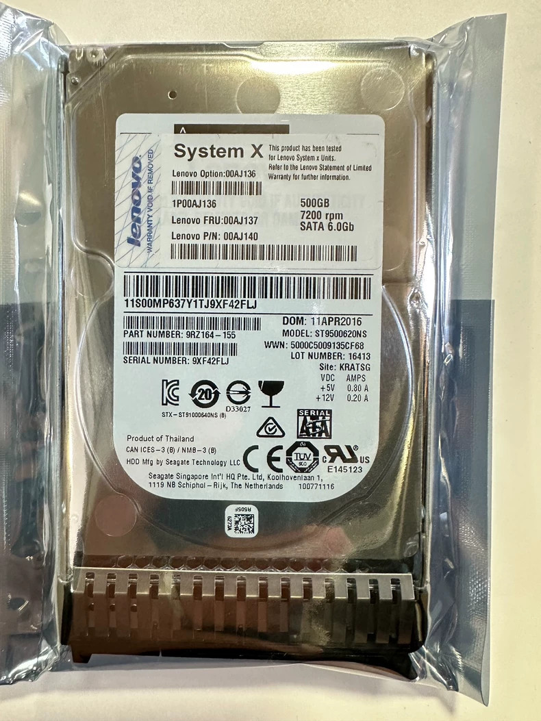 Lenovo/IBM 00AJ136 00AJ137 500G SATA 2.5" X3650 M5 X3850X6 G3HS HDD Hard Drive