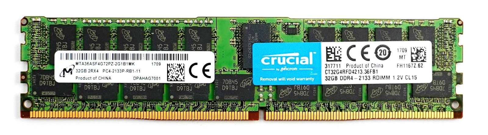 Crucial Micron 32GB DDR4 2133MHz 2Rx4 ECC RDIMM Server RAM MTA36ASF4G72PZ-2G1B1