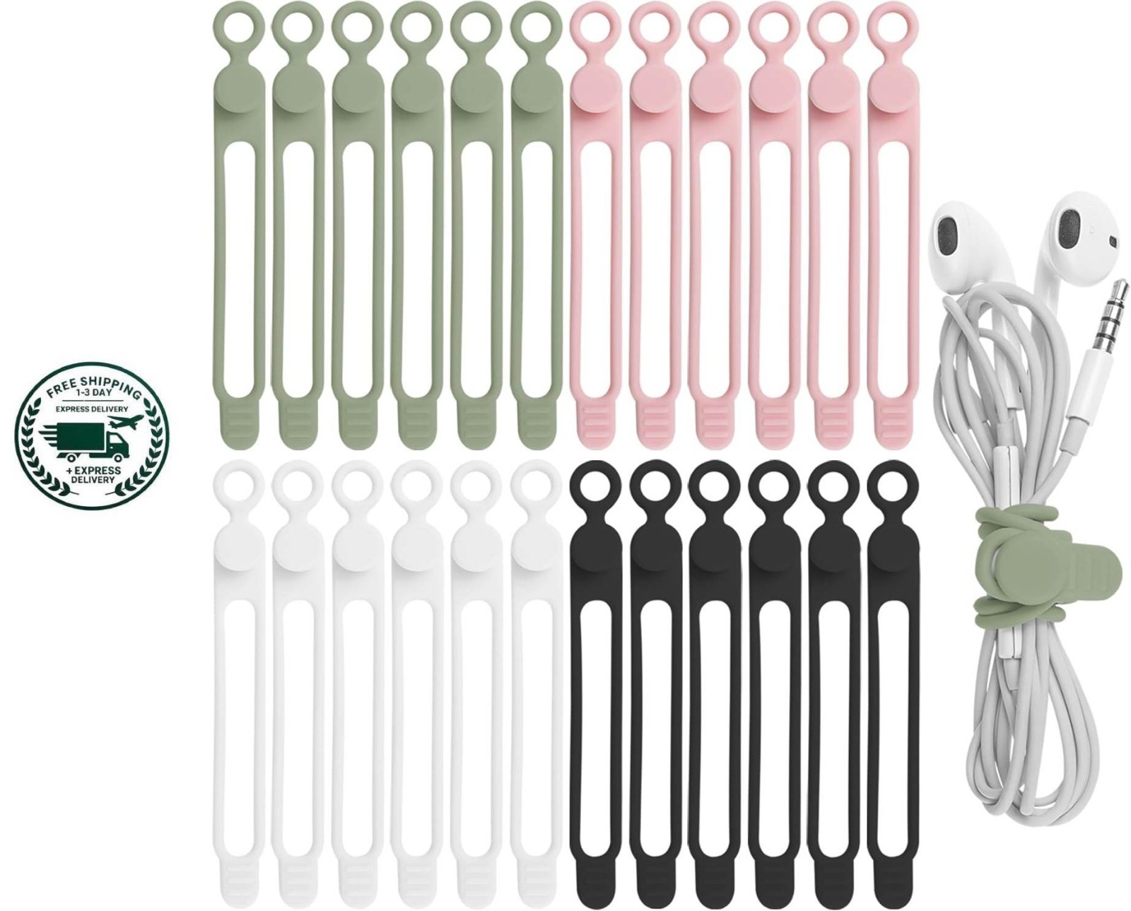 24 bridas de silicona para cables,organizador de cables para agrupar auriculares