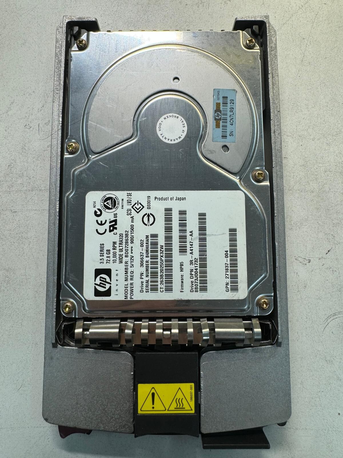 HP 306637-002 BD072863B2 72.8GB 10K RPM 8MB Cache FW HPB3 WIDE ULTRA 320 3.5"