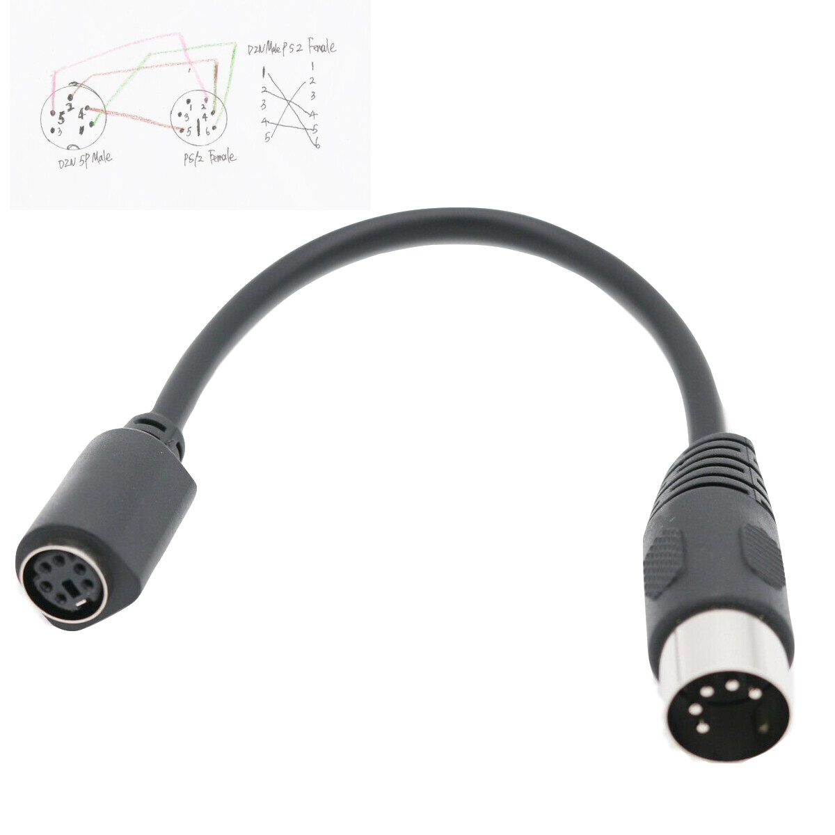 DIN5 AT Male to Mini DIN6 MDIN6 PS/2 Female PC Mac Keyboard Adapter Converter 6"
