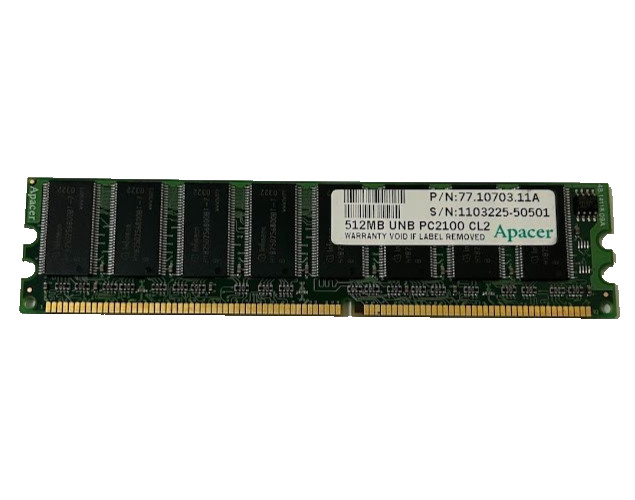 Apacer 512MB DDR1 RAM PC2100 266MHz CL2 184‑Pin DIMM Desktop Module 77.10703.11A