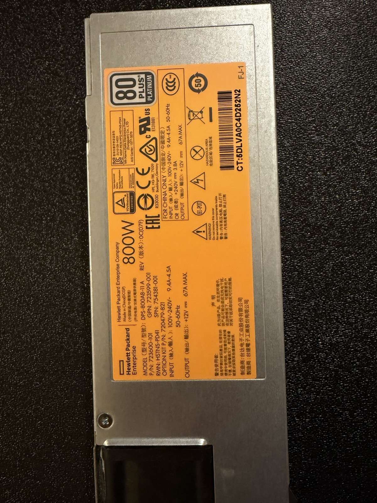 HPE 800W Flex Slot Platinum Hot Plug Power Supply 720479-B21 754381-001 Gen9