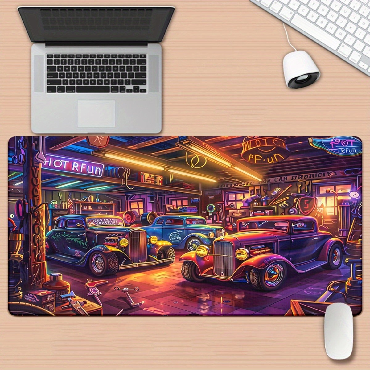 1pc XXL Large Gaming Desk Compatible with Racing Games - Garage & Cars Compute