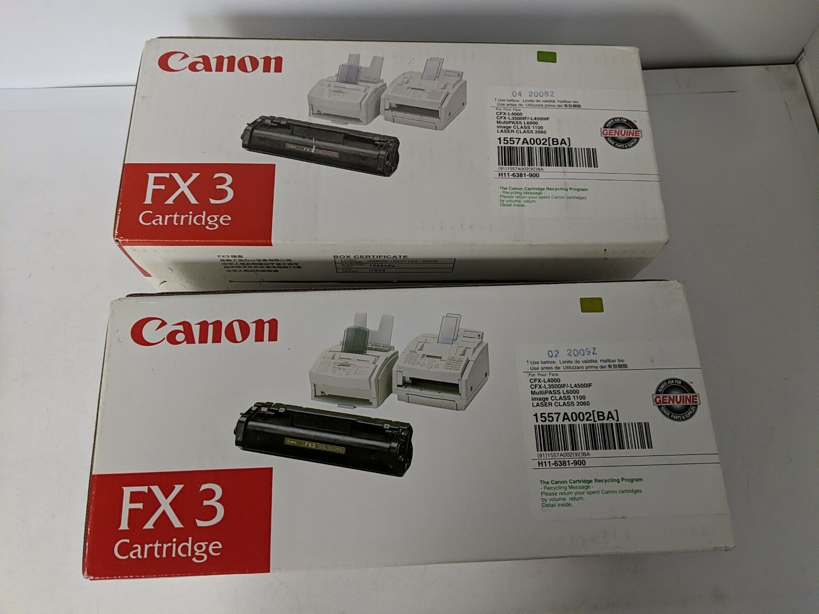 LOT OF 2 CANON FX3 CARTRIDGE 1557A002(BA) H11-6381-900 EXP. 2008/22009