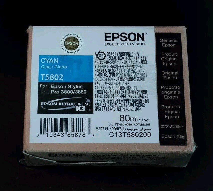 12-2023 Opened Bag Never Used Genuine Epson Pro 3800 3880 Cyan K3 Ink T5802