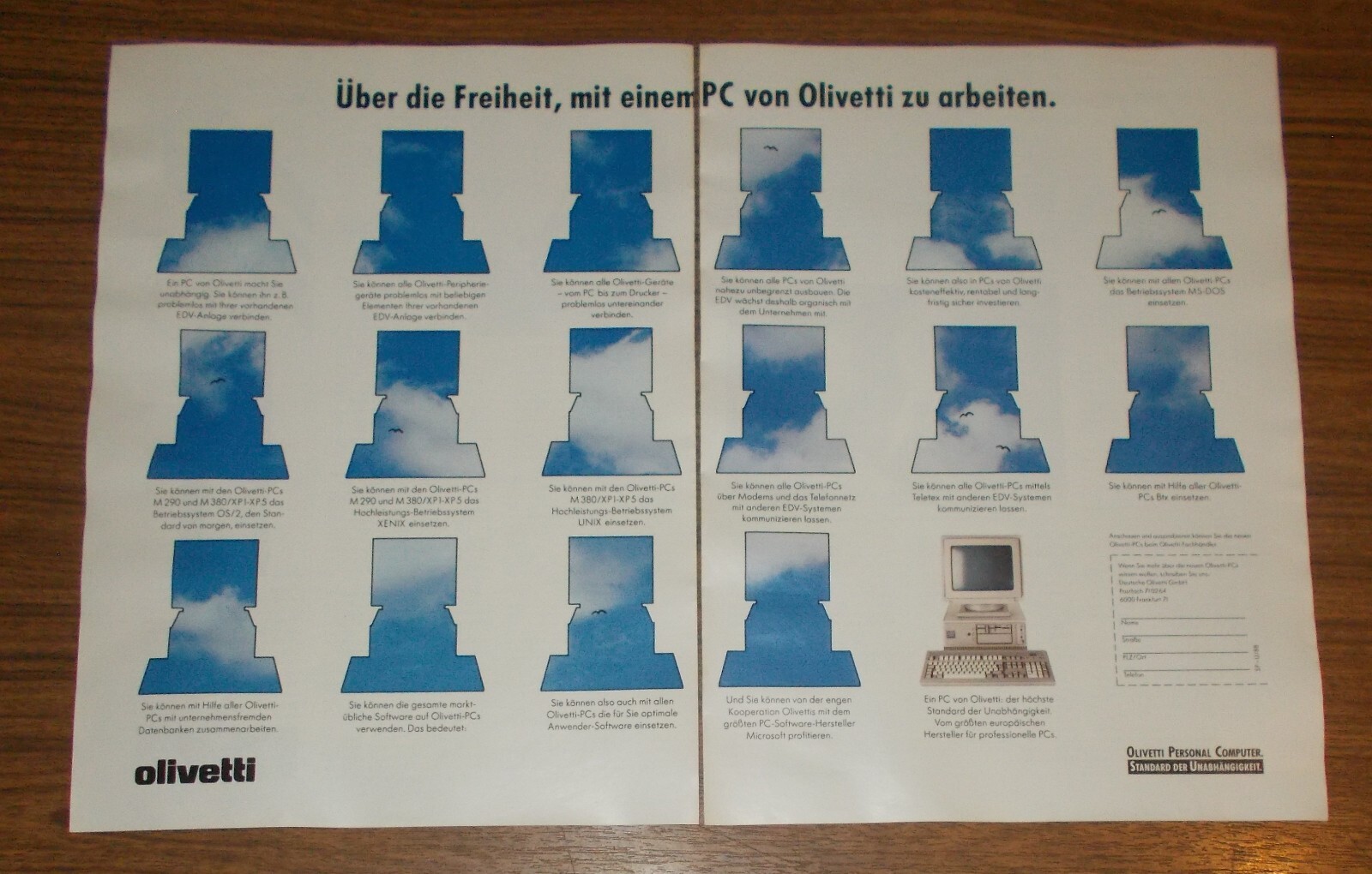 Rare Advertising OLIVETTI M290 M380/XP-1-XP 5 Personal Computer - Freedom 1988