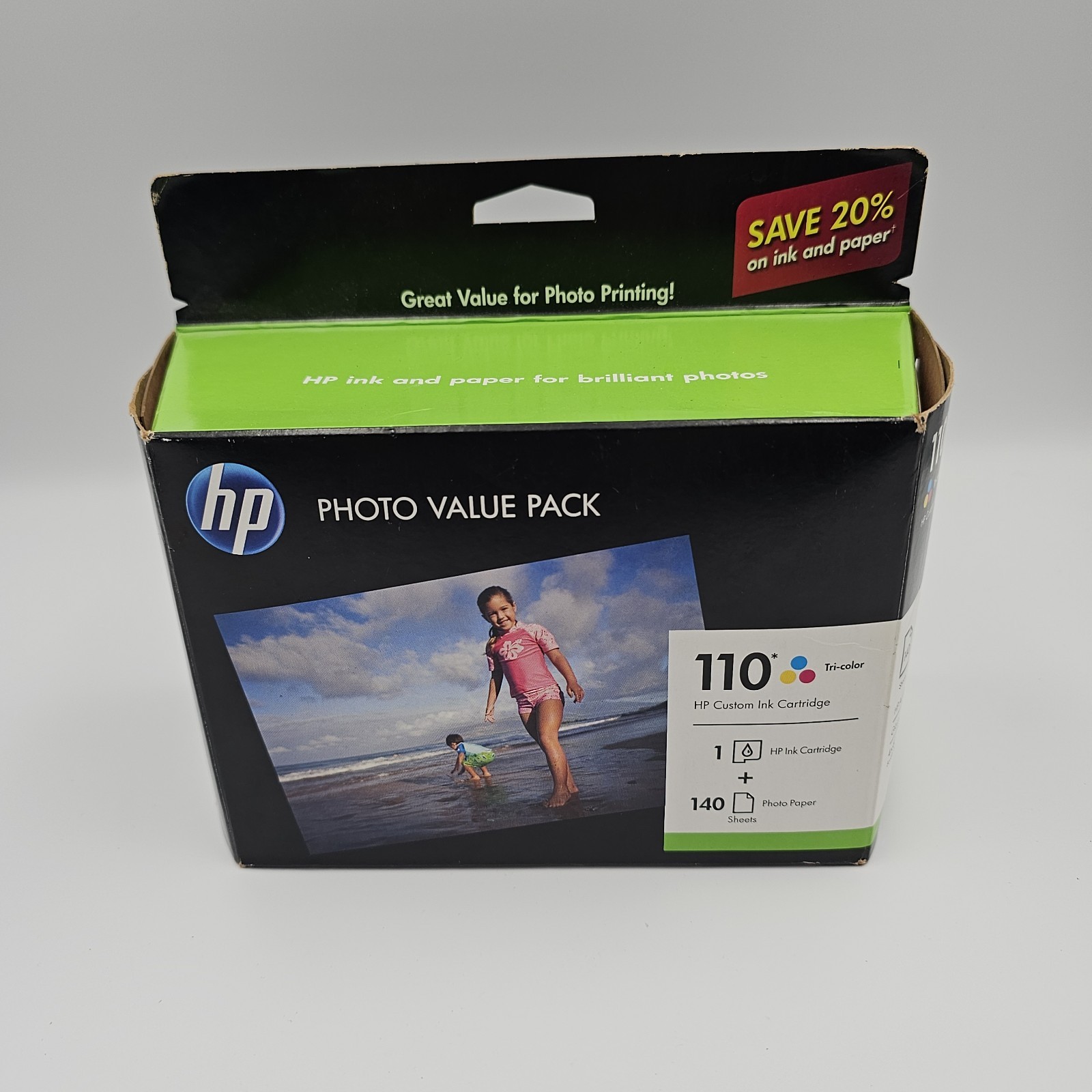 HP Custom Ink Cartridge 110 Tri Color & Paper Photo Value Pack Expired 2013