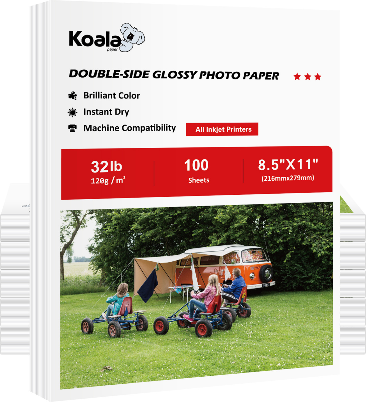 Koala Double Sided Glossy Photo Paper 8.5x11 32lb 300 Sheets Inkjet Printer 120g